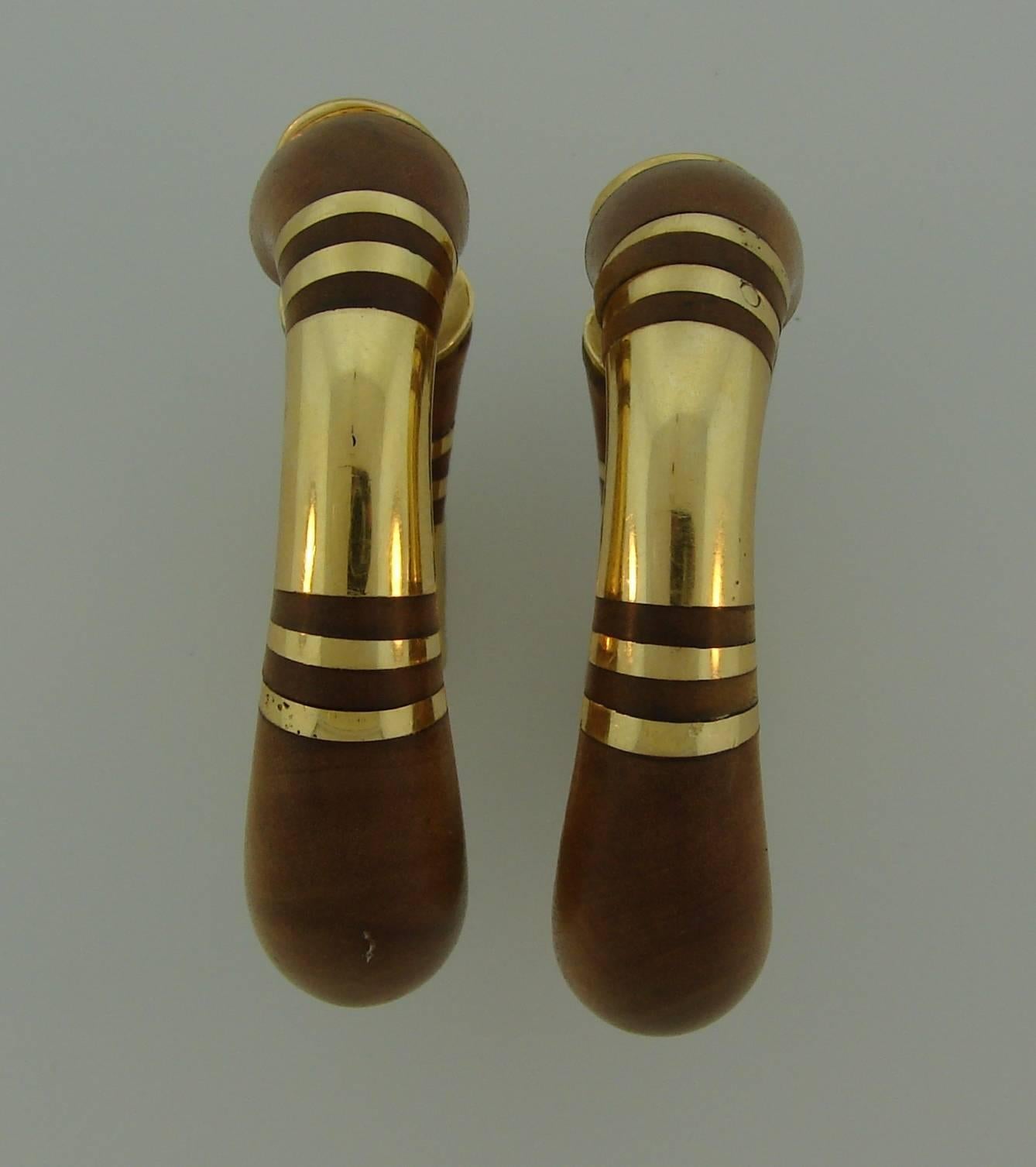Rene Boivin  Gold Inlaid Wood Bangle Bracelet Earrings Set 5