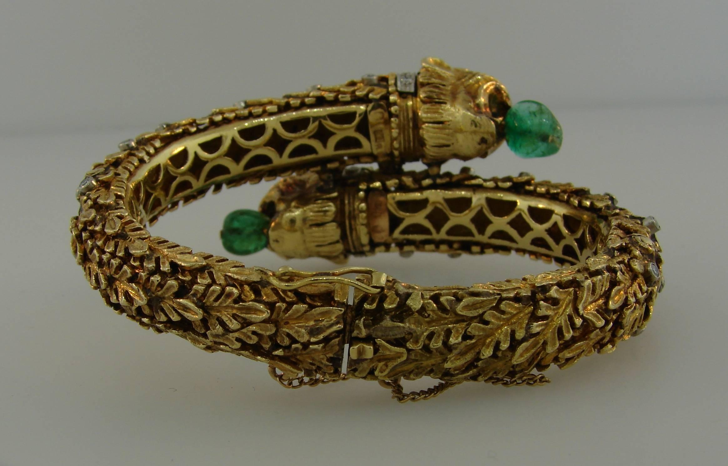 Zolotas Emerald Diamond Yellow Gold Bangle Bracelet 1970s 1