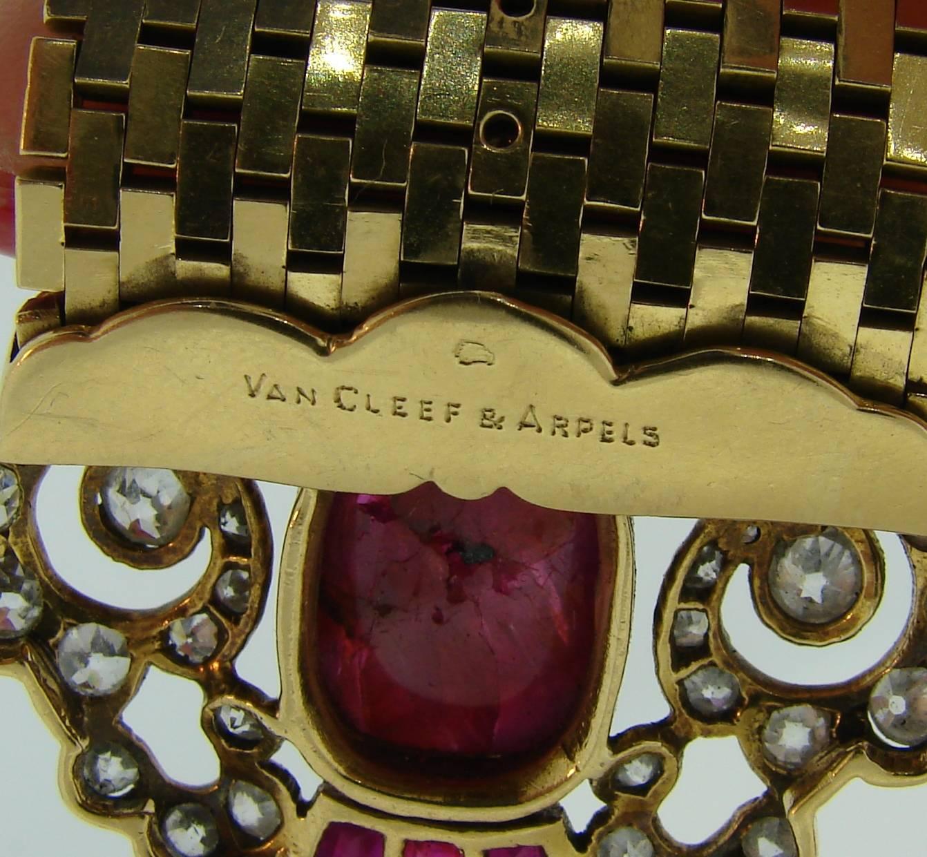 Van Cleef & Arpels Ludo Bracelet Ruby Diamond Enamel Yellow Gold Buckle Retro 2