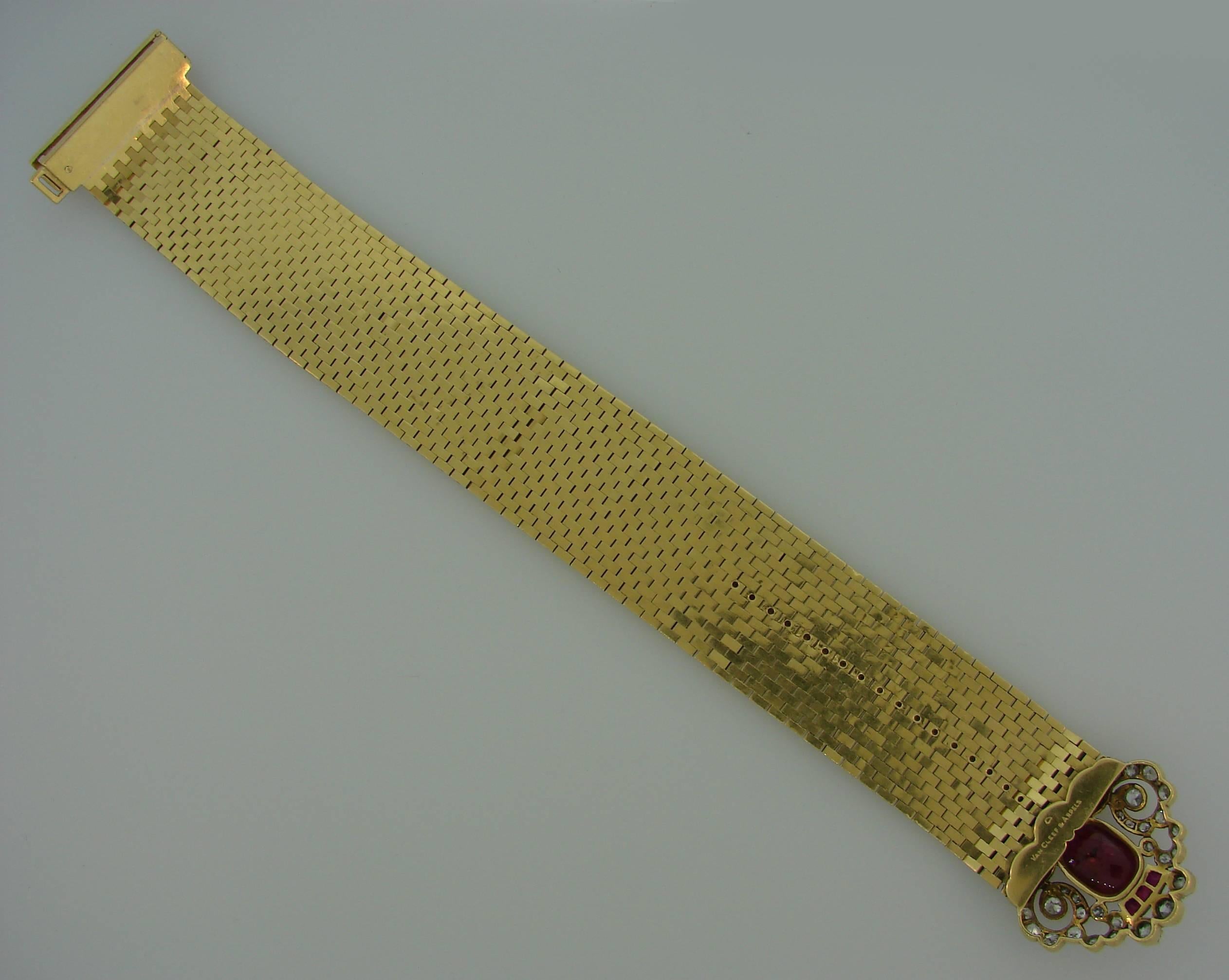 Van Cleef & Arpels Ludo Bracelet Ruby Diamond Enamel Yellow Gold Buckle Retro 1