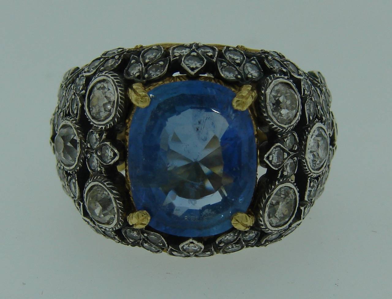 1960s Buccellati Sapphire Diamond Gold Cocktail Ring