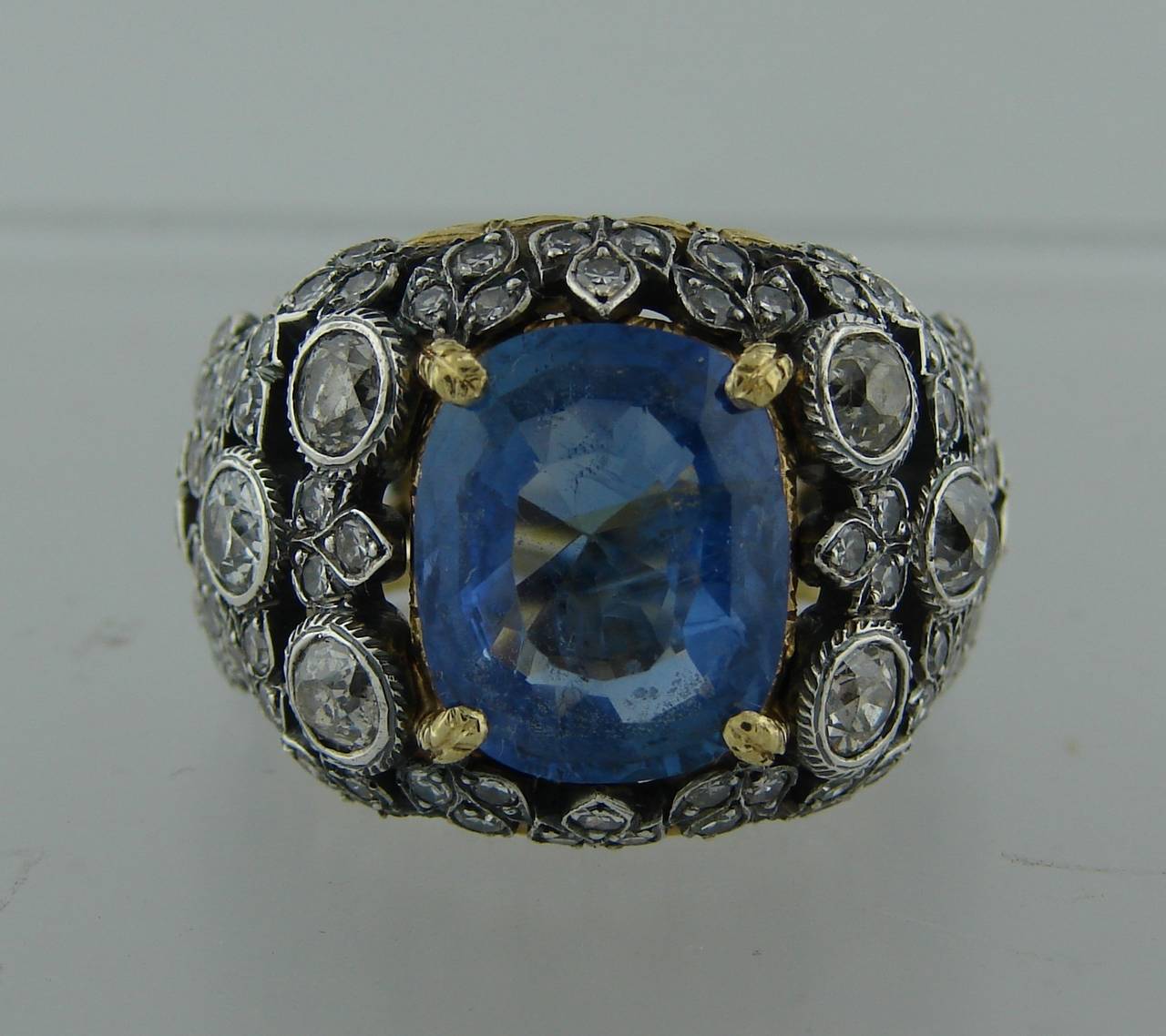 1960s Buccellati Sapphire Diamond Gold Cocktail Ring In Excellent Condition In Beverly Hills, CA