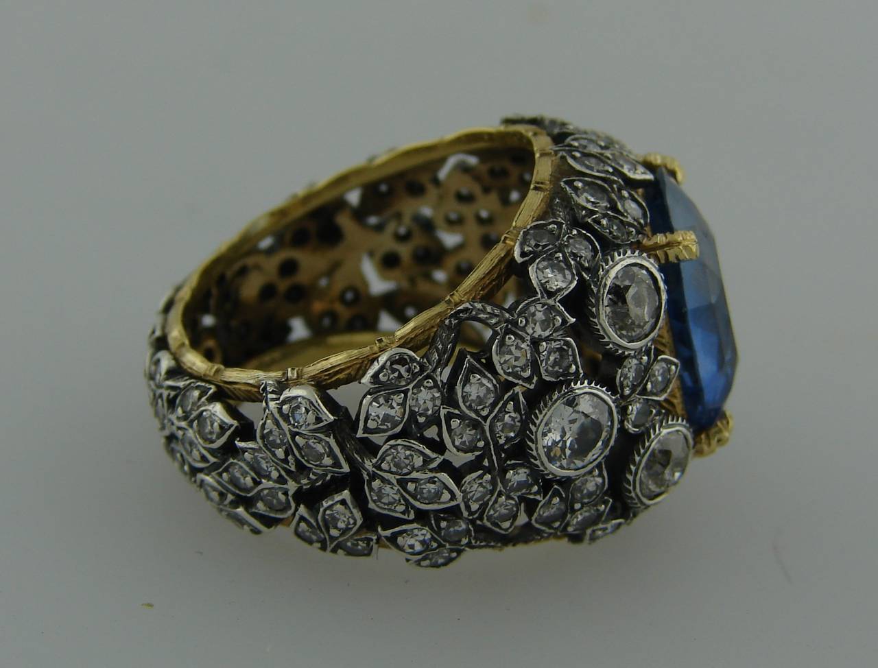 Women's 1960s Buccellati Sapphire Diamond Gold Cocktail Ring