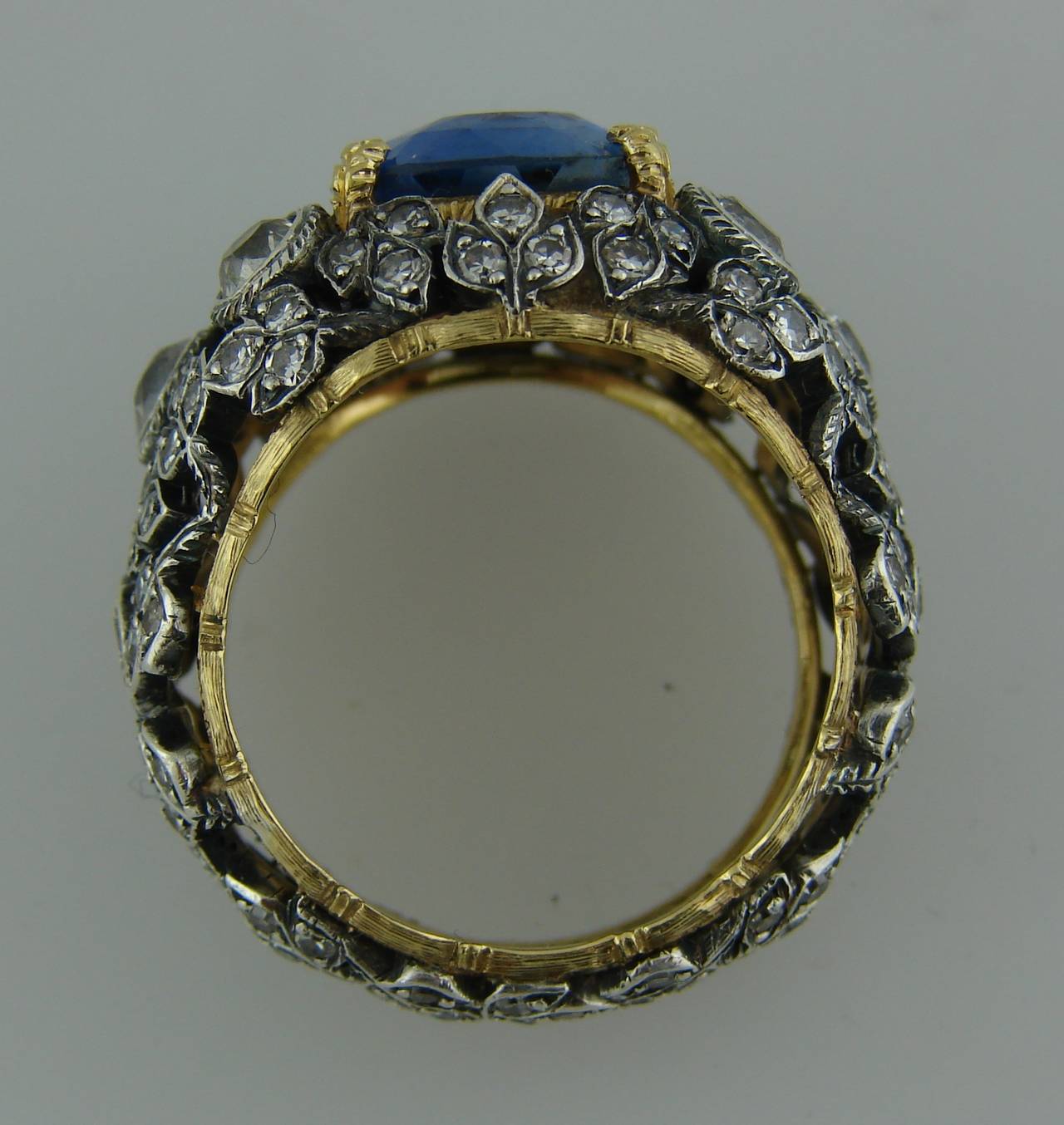 1960s Buccellati Sapphire Diamond Gold Cocktail Ring 1
