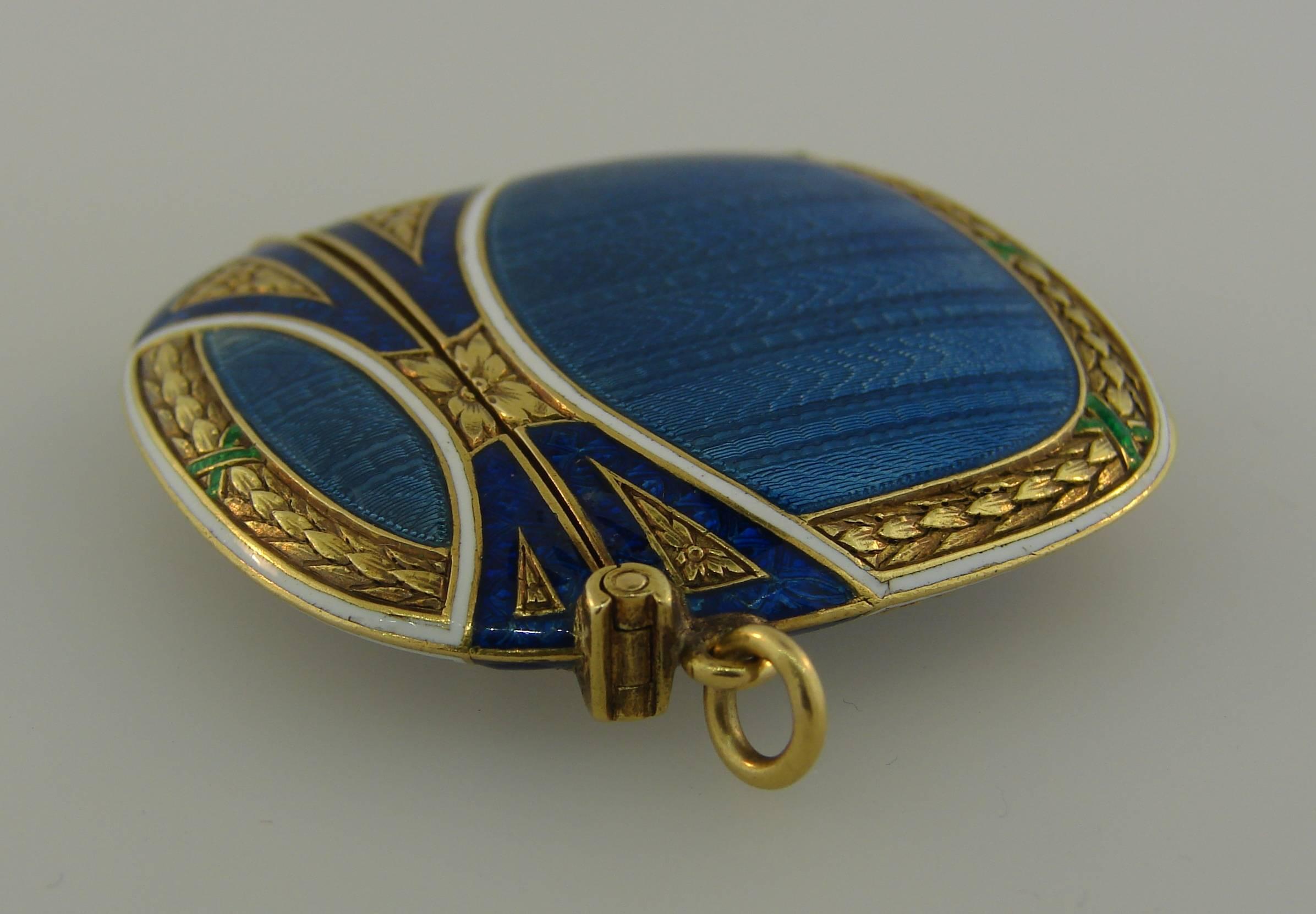 Women's or Men's Lacloche Freres Enamel Yellow Gold Pedant with Secret Compartment