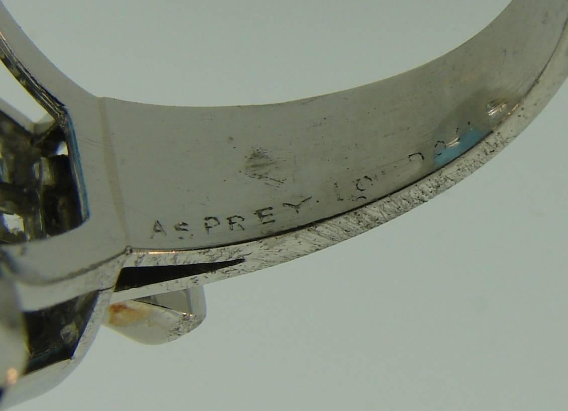 Women's Asprey Aquamarine Diamond Platinum Cocktail Ring, Art Deco 1930s