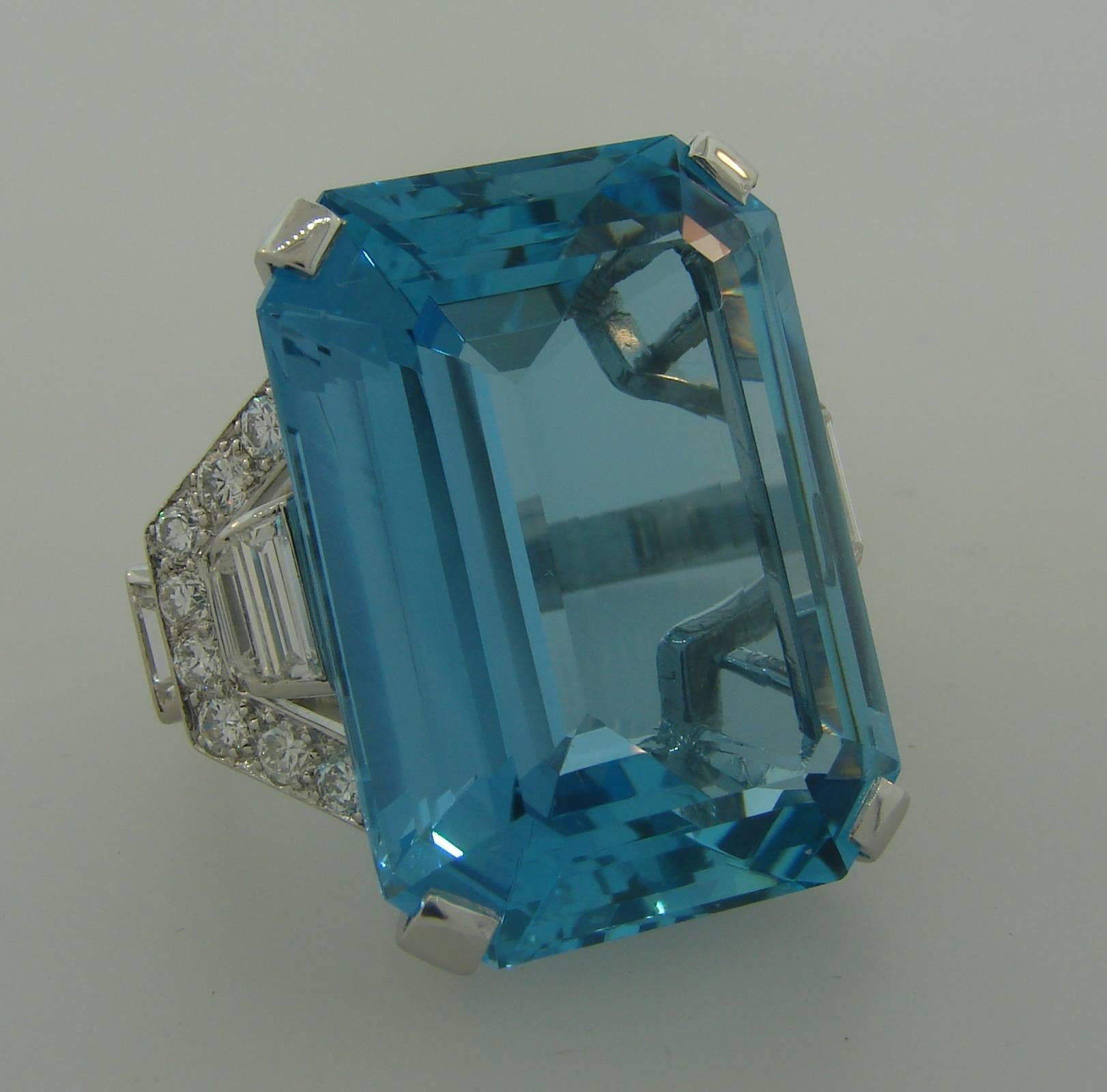 Asprey Aquamarine Diamond Platinum Cocktail Ring, Art Deco 1930s at ...
