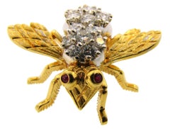 Herbert Rosenthal Diamond Ruby Gold Queen Bee Insect Pin Brooch Clip Large