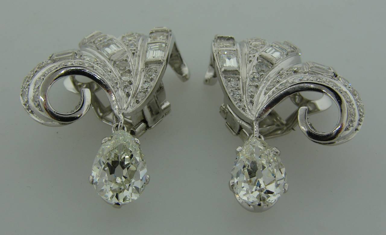 Retro Diamond  Platinum Clip-on Earrings 1