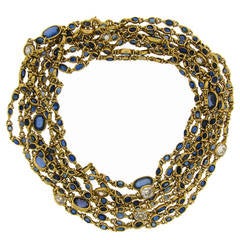 Victorian Sapphire Diamond & Yellow Gold Chain Necklace