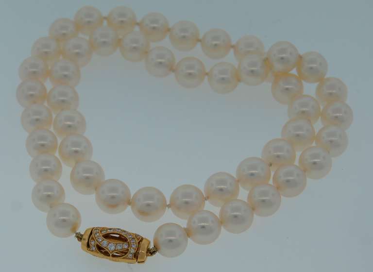 Women's Cartier Akoya Pearl Diamond & Yellow Gold Strand Necklace