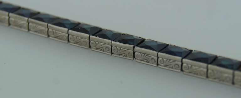 Art Deco French Cut Sapphire & Platinum Tennis Bracelet, c.1920s 2