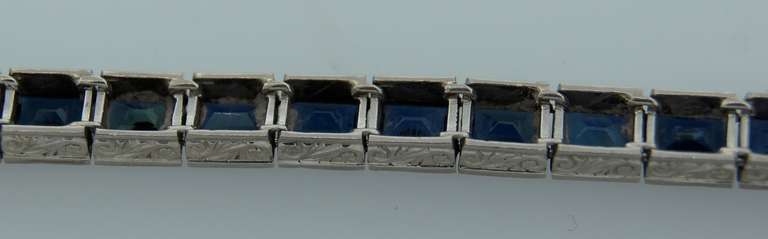Art Deco French Cut Sapphire & Platinum Tennis Bracelet, c.1920s 4