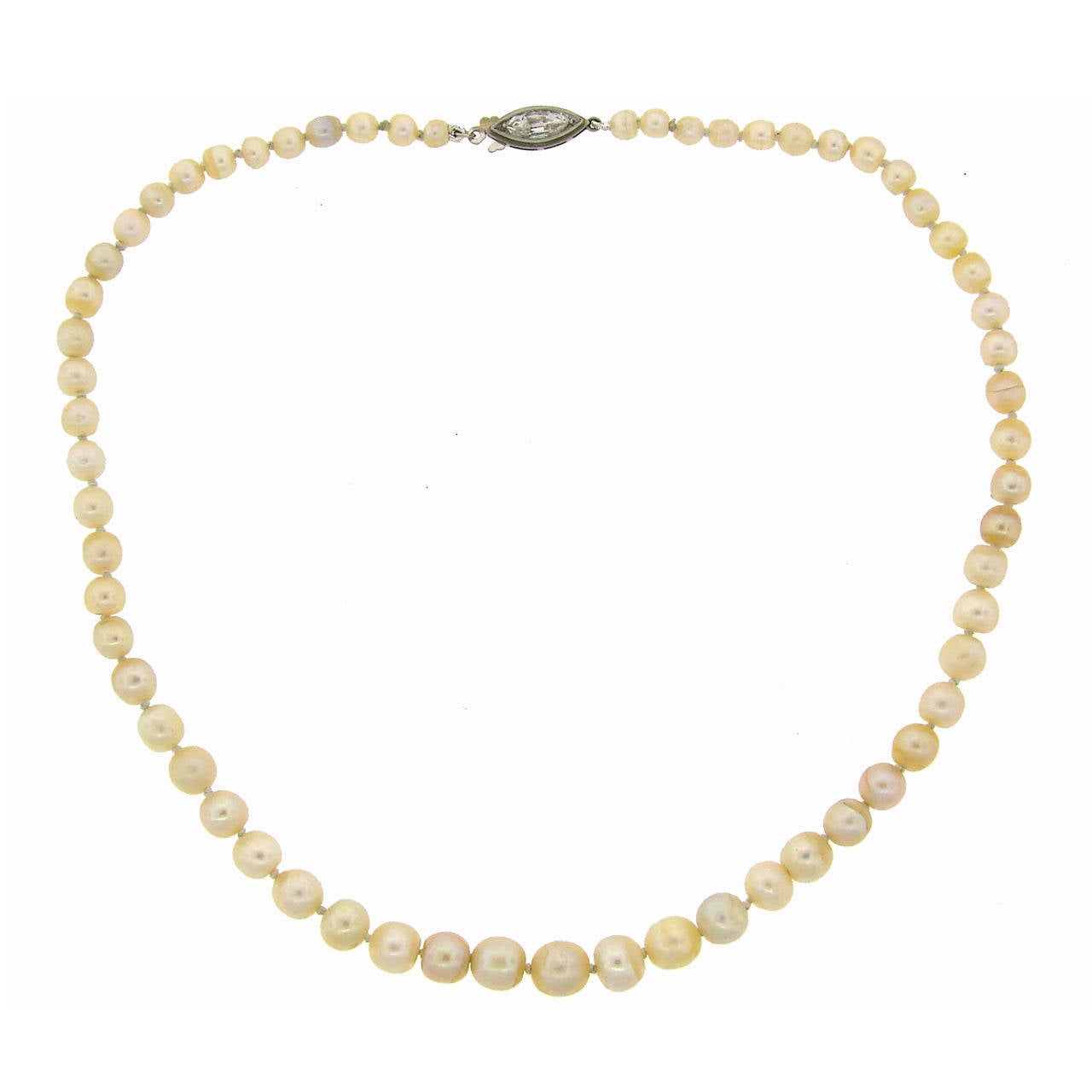 Natural Saltwater Pearl Strand Necklace with Diamond & Platinum Clasp