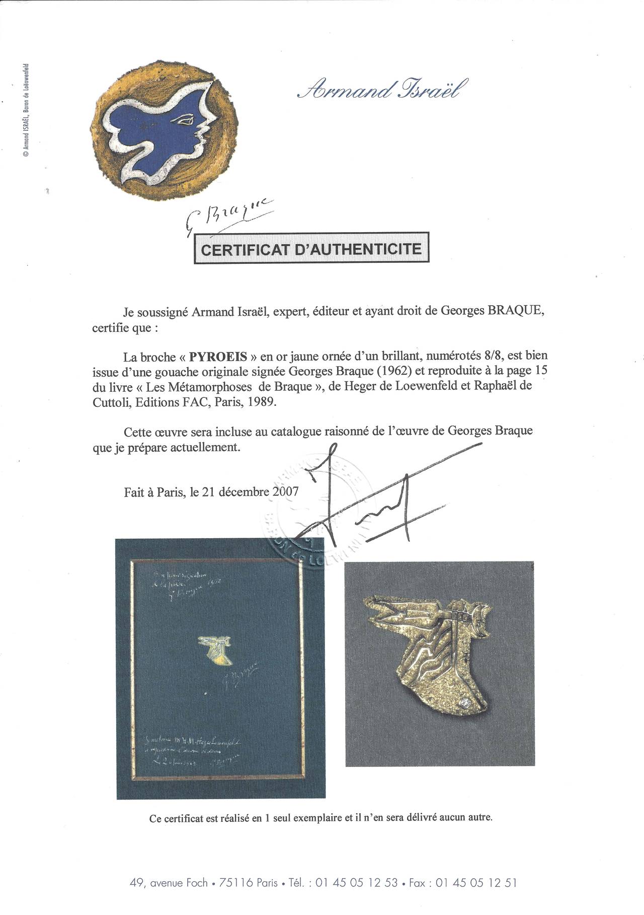 Georges Braque Diamond Gold Pyroeis Pin Brooch at 1stDibs