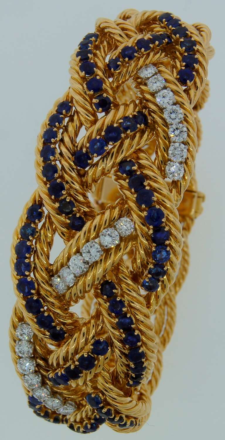 1960s BOUCHERON Paris Diamond Sapphire & Yellow Gold Bracelet 1