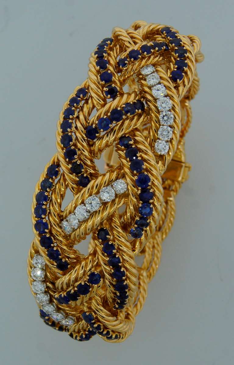 Women's 1960s BOUCHERON Paris Diamond Sapphire & Yellow Gold Bracelet