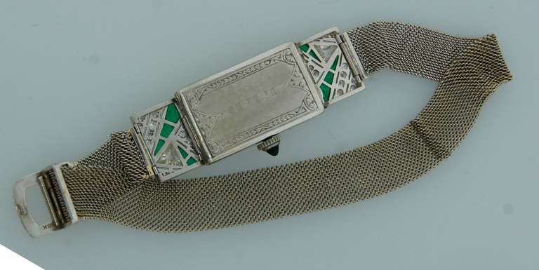 Robbins Lady's Platinum, Diamond and Emerald Art Deco Wristwatch 6