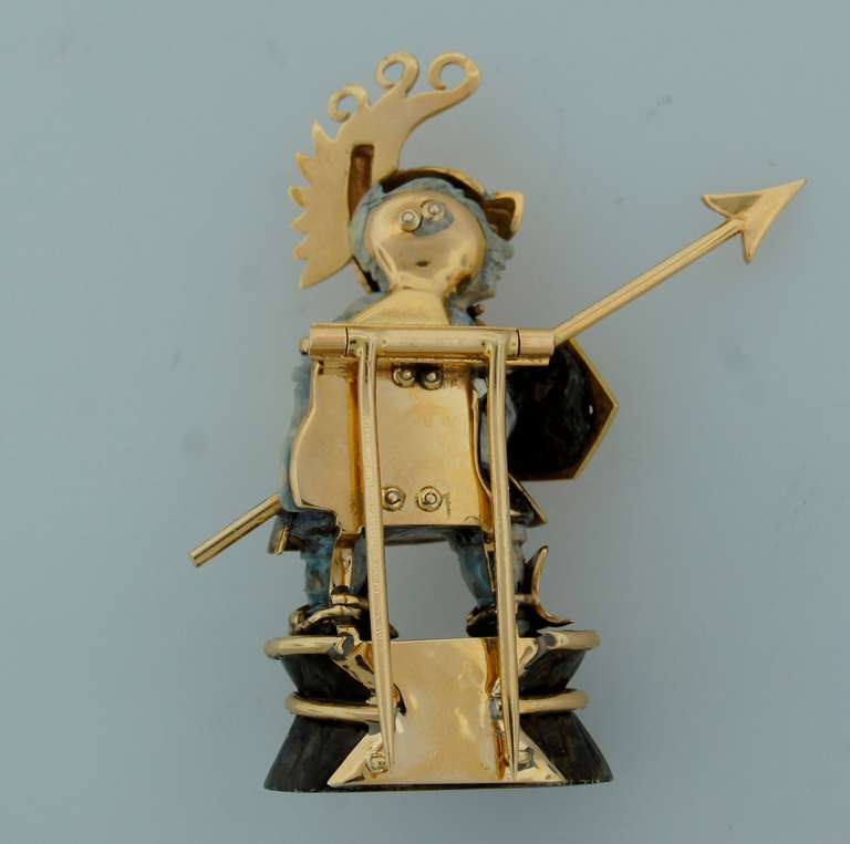 Yellow Gold & Stone Knight Warrior Pin / Brooch 3