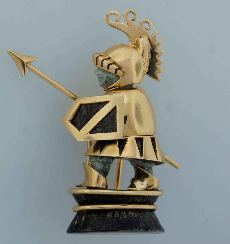Yellow Gold & Stone Knight Warrior Pin / Brooch In Excellent Condition In Beverly Hills, CA