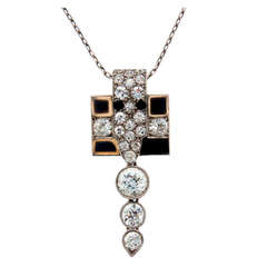 Art Deco CARTIER Diamond Black Onyx Enamel & Platinum Pendant