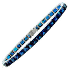 Art Deco French Cut Sapphire & Platinum Tennis Bracelet, c.1920s