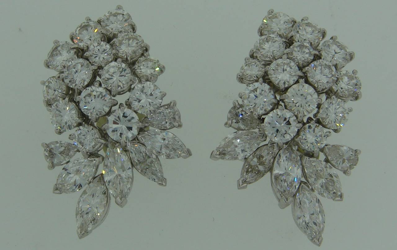 1960s Diamond Platinum Cluster Earrings 1