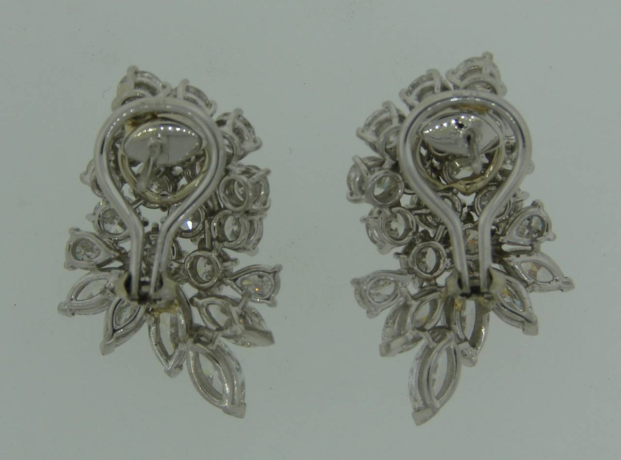 1960s Diamond Platinum Cluster Earrings 2