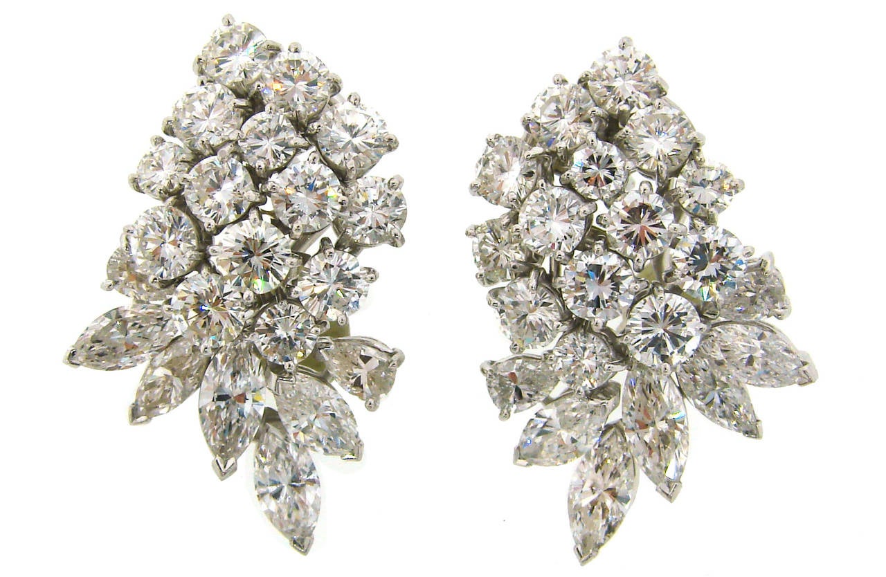 Women's 1960s Diamond Platinum Cluster Earrings