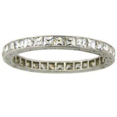 Art Deco French Cut Diamond Platinum Eternity Band Ring