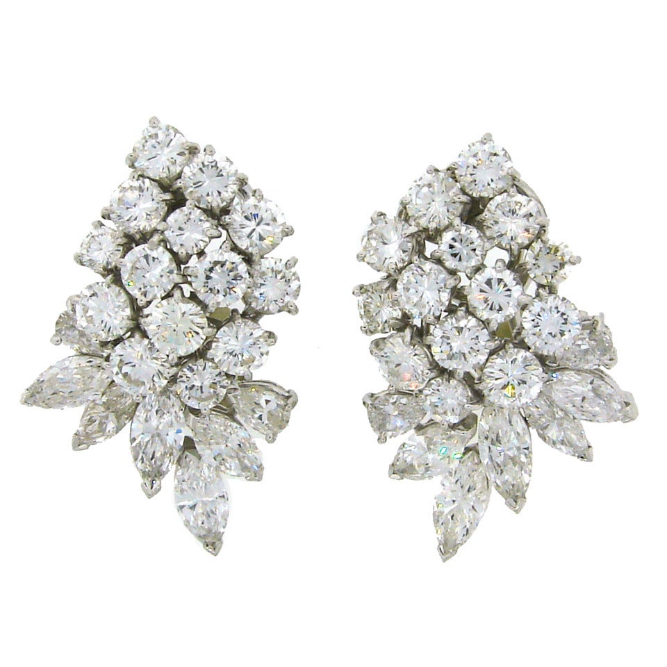 1960s Diamond Platinum Cluster Earrings