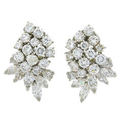 Retro 1960s Diamond Platinum Cluster Earrings