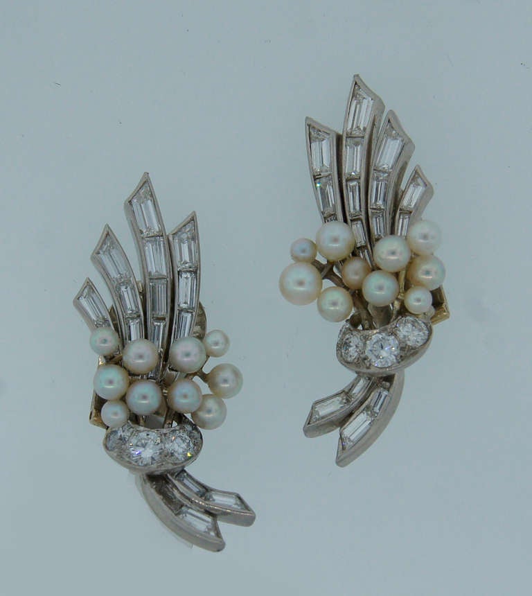 Women's c.1930s VAN CLEEF & ARPELS Diamond Pearl & Platinum Earrings
