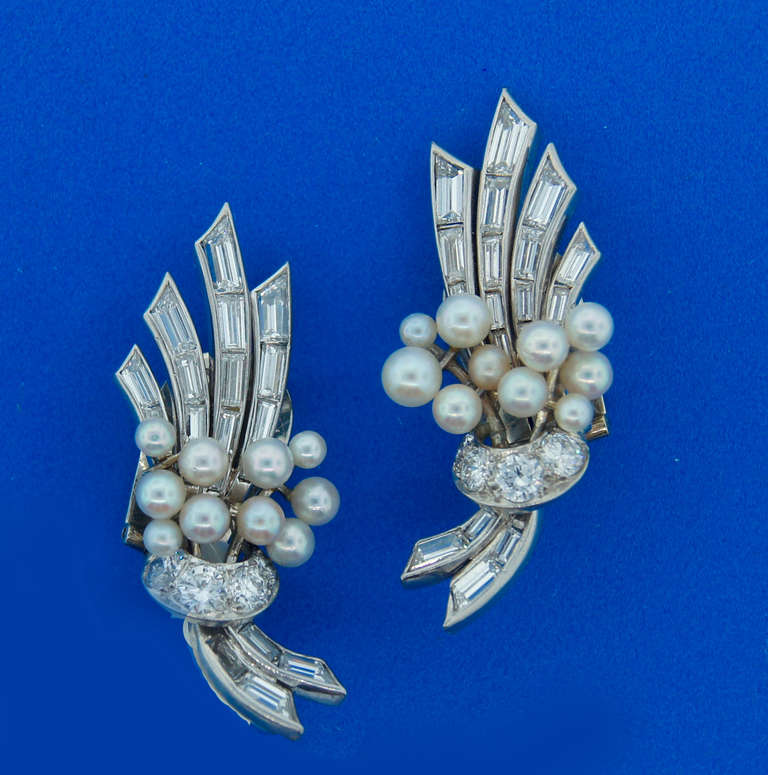 c.1930s VAN CLEEF & ARPELS Diamond Pearl & Platinum Earrings 2