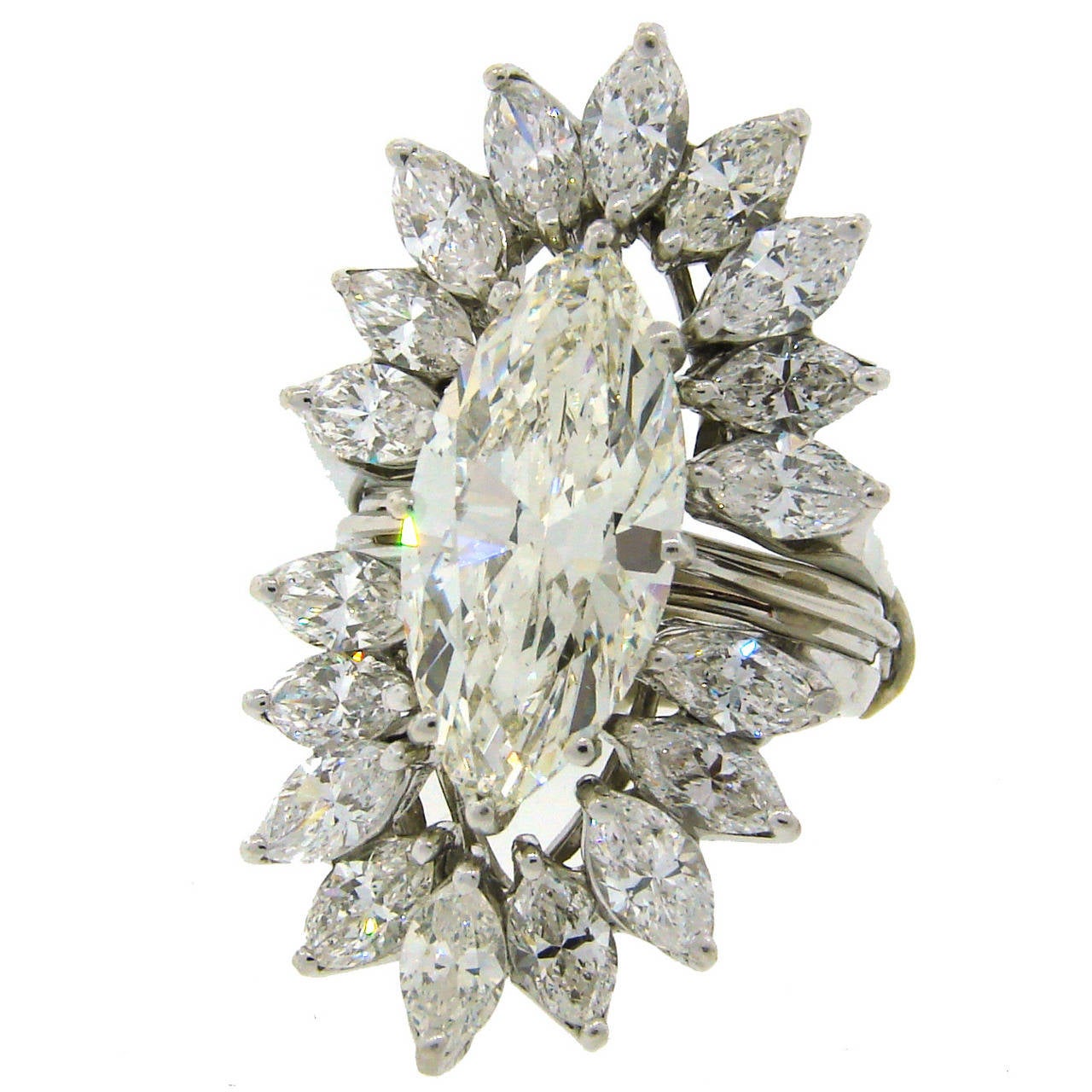 1960s 5.44 Carat GIA Cert Marquise Cut Diamond Ring with Diamond Set ...