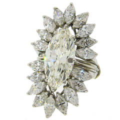 1960s 5.44 Carat GIA Cert Marquise Cut Diamond Ring with Diamond Set Guard