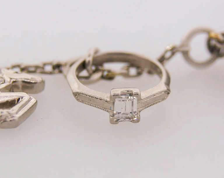 Women's Art Deco c. 1920s Multi Gems Enamel Gold & Platinum Charm Bracelet