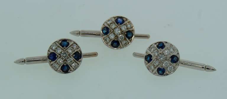 Men's Sapphire Diamond & White Gold Cufflinks & Studs Set