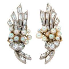 c.1930s VAN CLEEF & ARPELS Diamond Pearl & Platinum Earrings