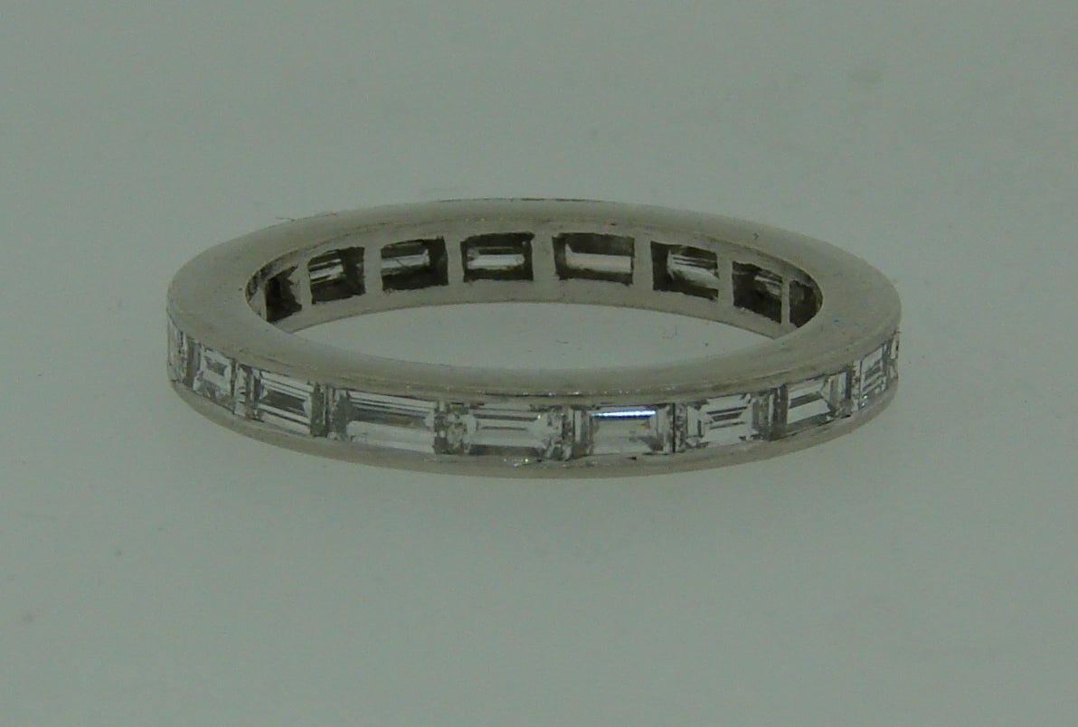 1960s Baguette Diamond Platinum Eternity Band Ring In Excellent Condition In Beverly Hills, CA