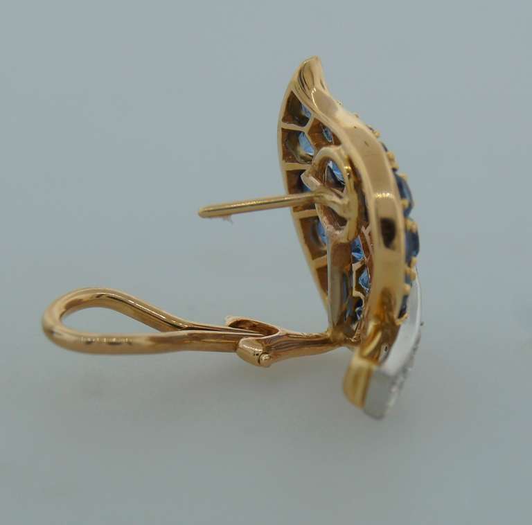 Women's Van Cleef & Arpels Sapphire Diamond & Yellow Gold Leaf Earrings