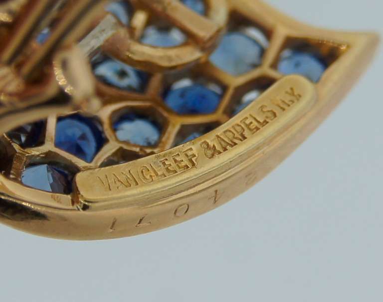 Van Cleef & Arpels Sapphire Diamond & Yellow Gold Leaf Earrings 1