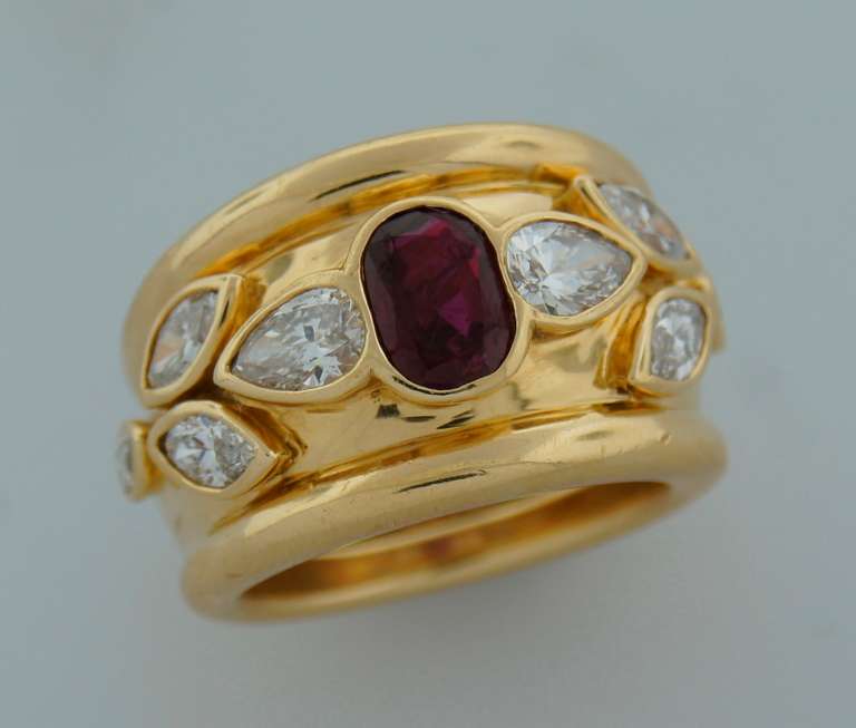 Women's 1970s VERDURA Ruby Diamond & Yellow Gold Band Ring