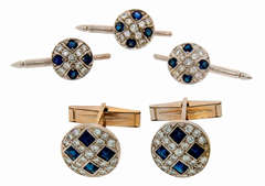 Sapphire Diamond & White Gold Cufflinks & Studs Set
