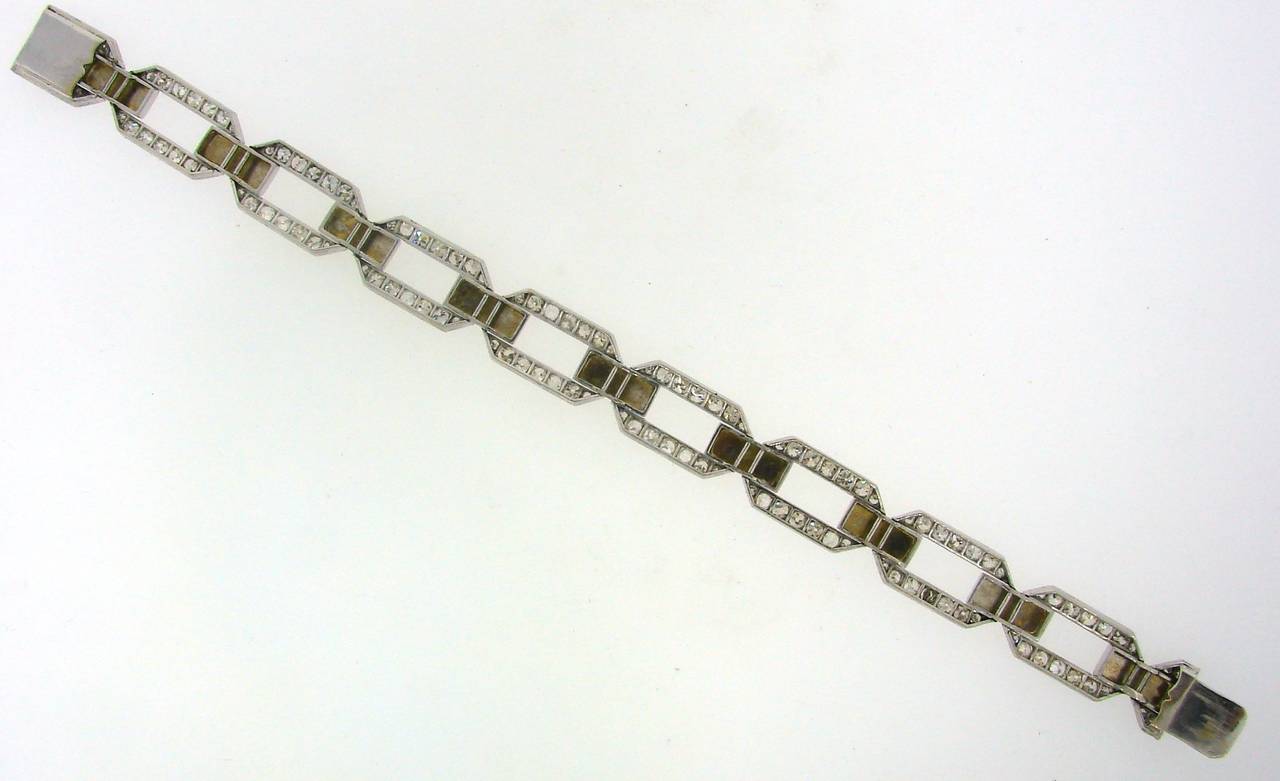 French 1920s Diamond Platinum White Gold Link Bracelet For Sale 2