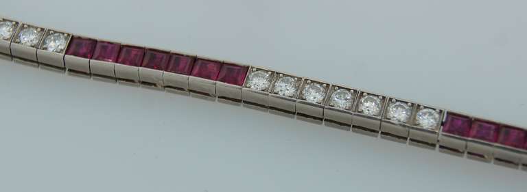 Women's Art Deco TIFFANY & Co. Diamond Ruby & Palladium Tennis Bracelet