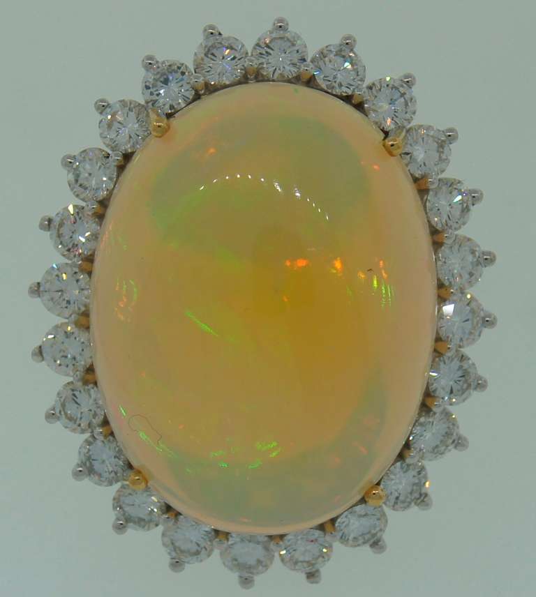 Contemporary DAVID WEBB Opal Diamond Platinum & Gold Ring