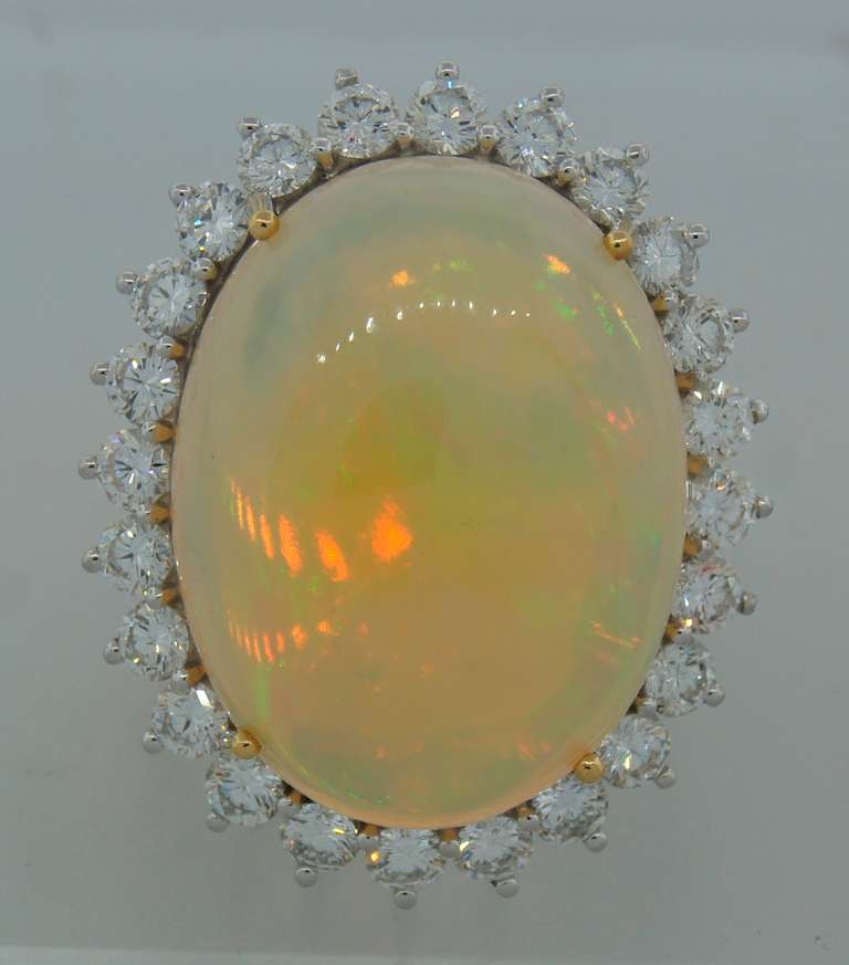 DAVID WEBB Opal Diamond Platinum & Gold Ring In New Condition In Beverly Hills, CA