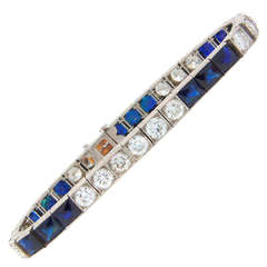 1920s Art Deco Sapphire Diamond & Platinum Tennis Bracelet