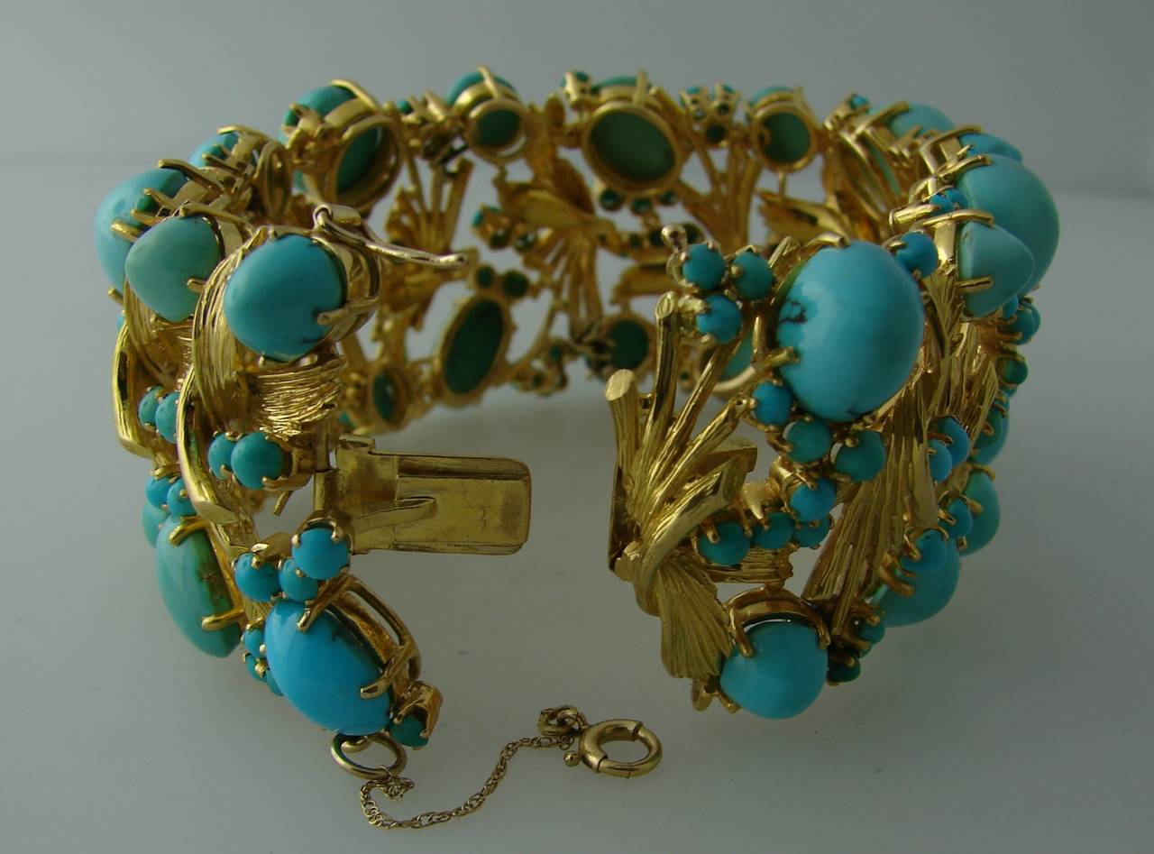 1970s Turquoise Diamond Gold Bracelet 1
